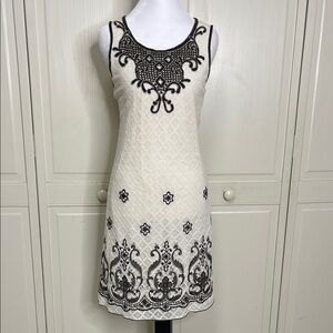 Chelsea & Violet Womens Short Black & Cream Lace Embroidered Dress Size Small